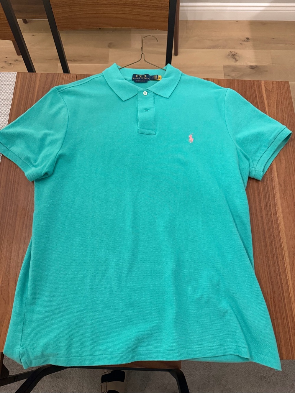 Ralph Lauren Men's Teal Polo with Pink Pony Embroidery